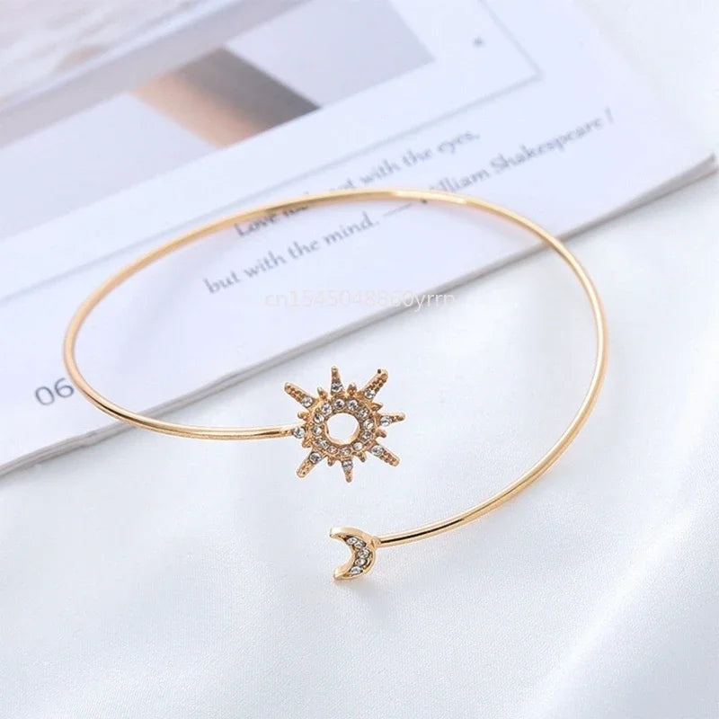 Women's Sun and Moon Arm Bracelet - Arm Chain Ornament and Gold Biceps Jewelry