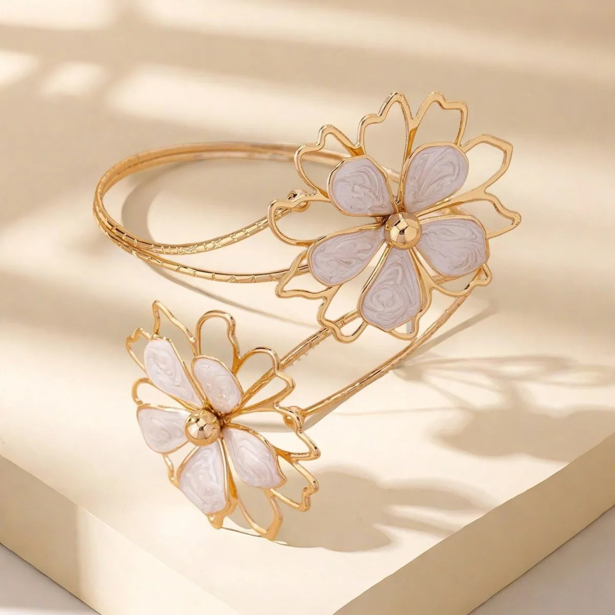 Women's flower arm bracelet - white biceps chain
