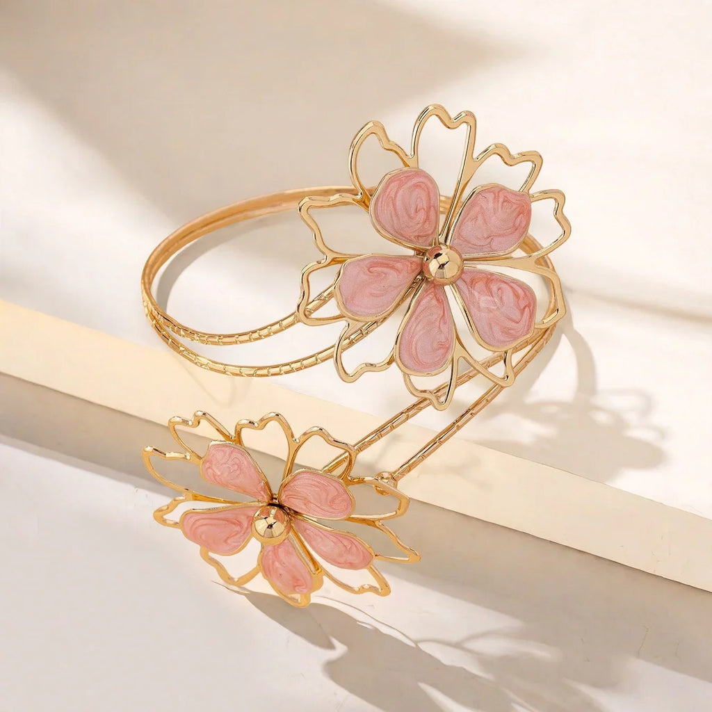 Women's flower arm bracelet - pink biceps chain