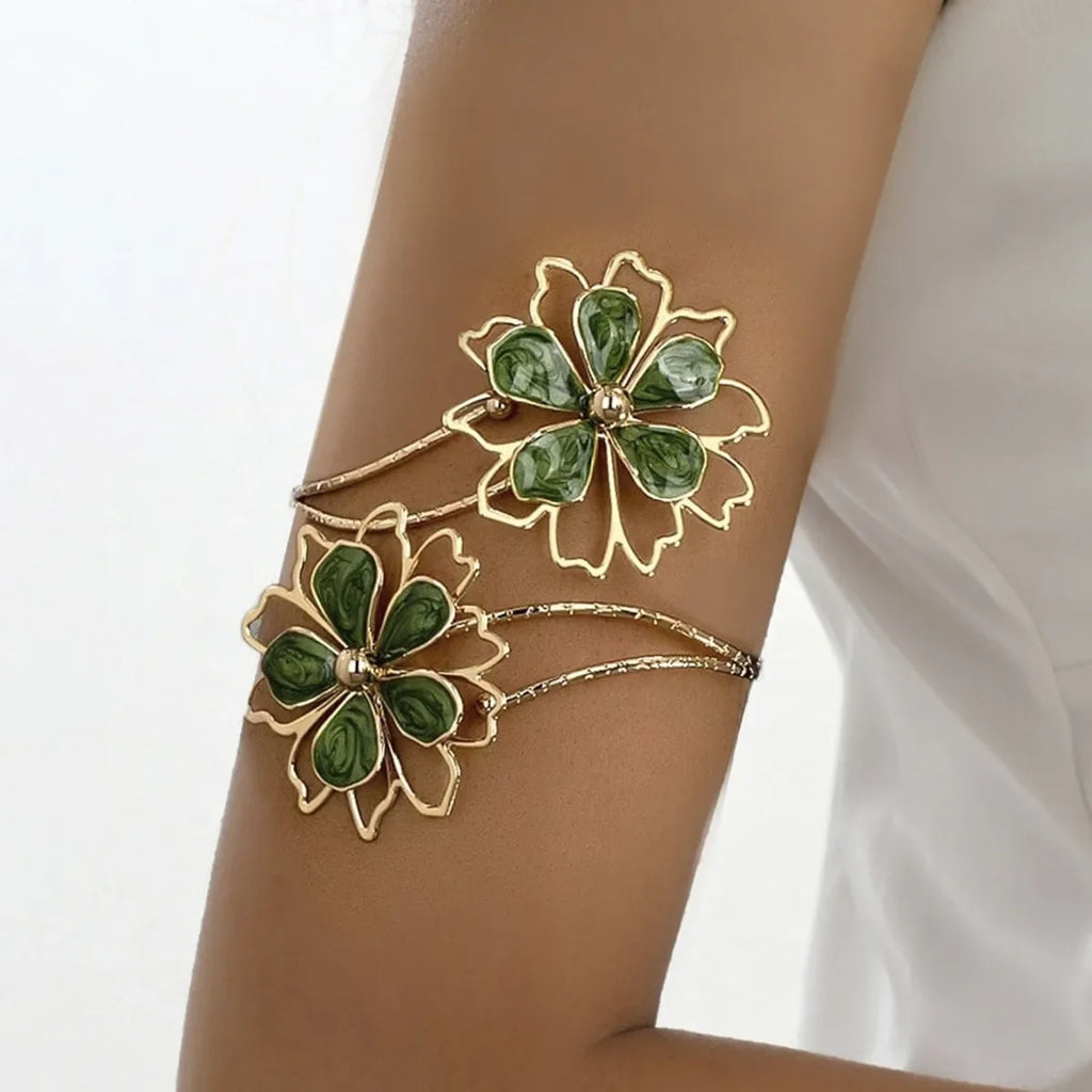 Women's flower arm bracelet - green biceps chain