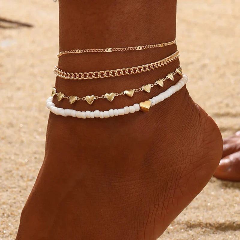 Anklet with Heart Beads