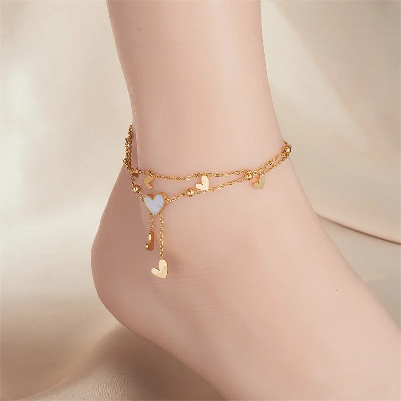 Double Row Heart Anklet Bracelet