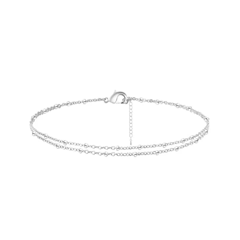 Double Row Fine Silver Ankle Bracelet