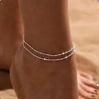 Double Row Fine Silver Ankle Bracelet