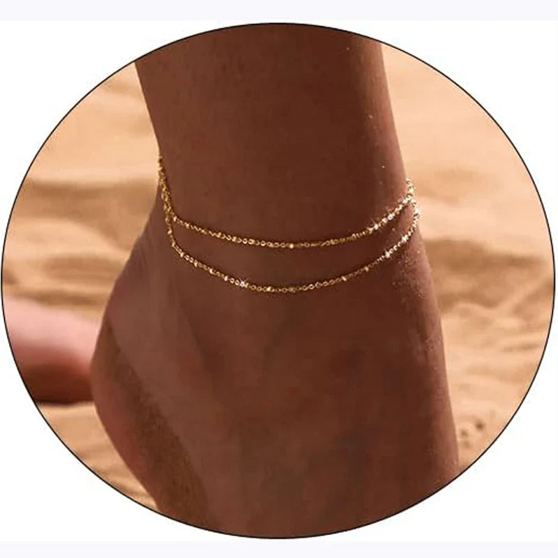 Double Row Fine Gold Ankle Bracelet
