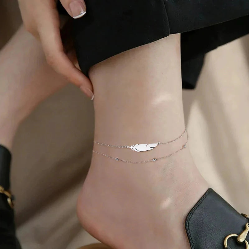 Silver Feather Anklet