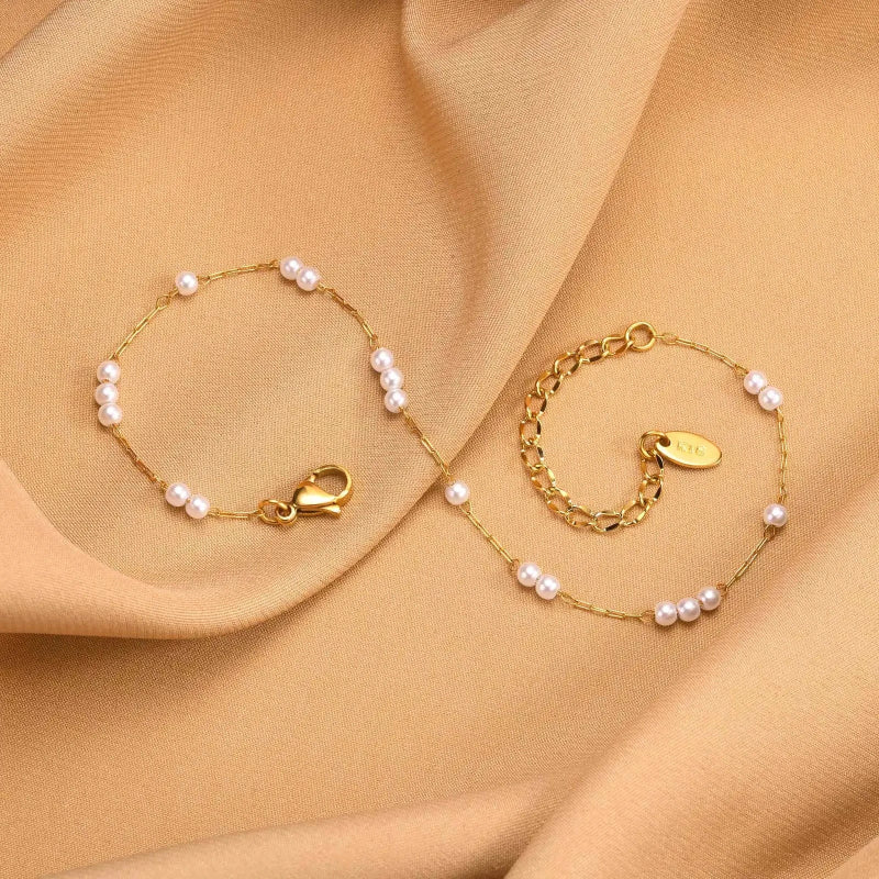 Anklet Bracelet with White Pearls
