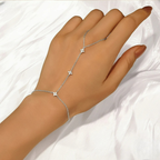 Silver Zircon Flower Hand Chain Bracelet