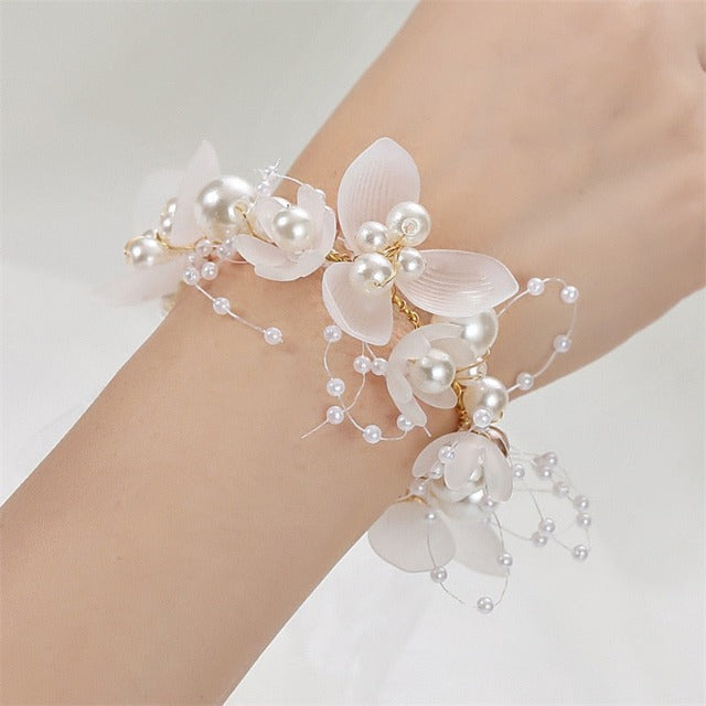 Pearl and Flower Wedding Bracelet