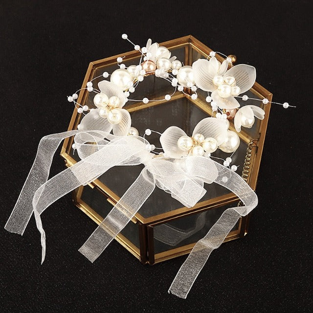 Wedding Bracelet Pearls and Flowers