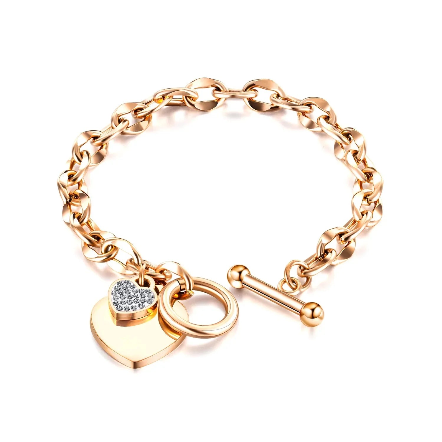 Double Heart Women’s Chain Bracelet Rose Gold