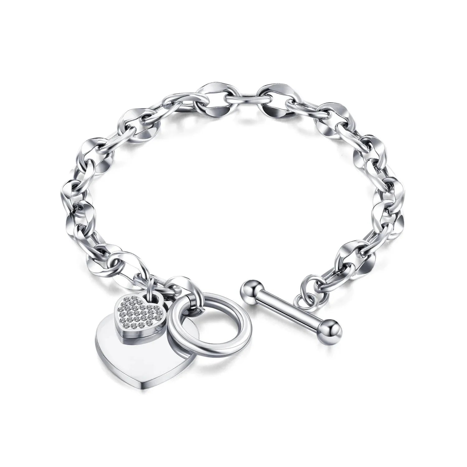 Double Heart Women’s Chain Bracelet Silver