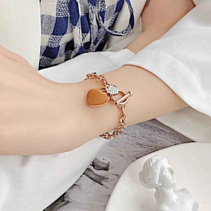 Double Heart Women’s Chain Bracelet Rose Gold