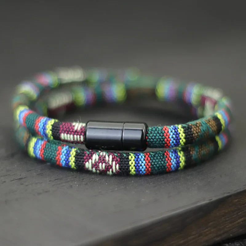 Multicolored Ethnic Double Braided Bracelet green