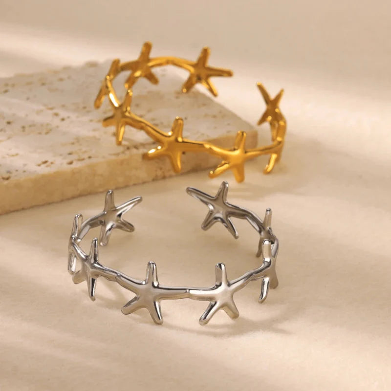 Elegant Bracelet Shells Starfish and Scallops Starfish Silver