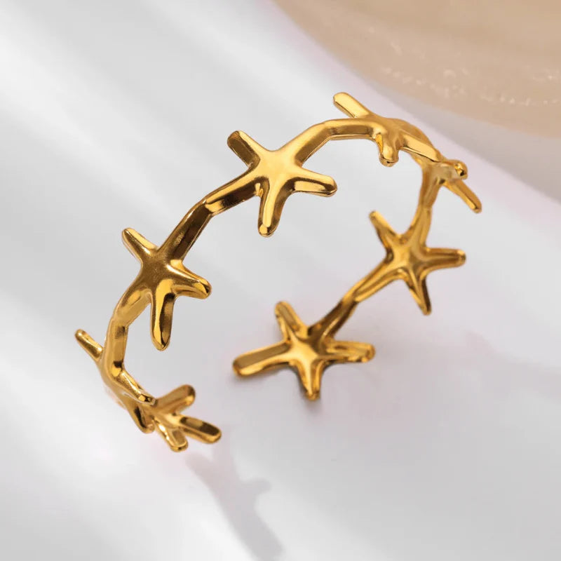 Elegant Bracelet Shells Starfish and Scallops Starfish Gold