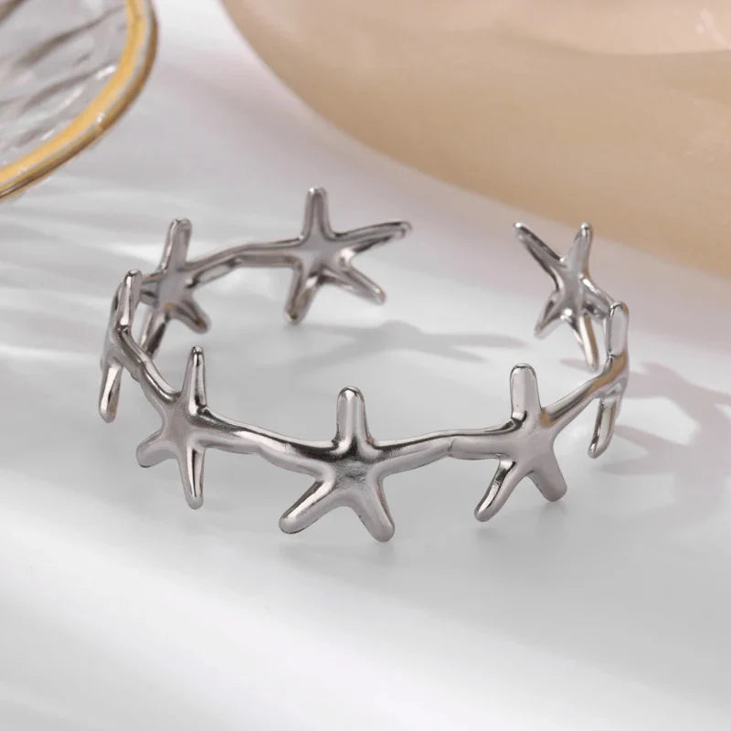 Elegant Bracelet Shells Starfish and Scallops Starfish Silver