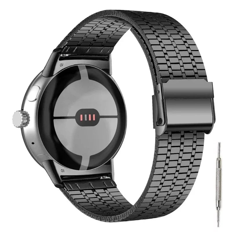 Hard-Lightly Tempered Steel Mesh Smartwatch Bracelet Google Pixel Watch 1 & 2 black