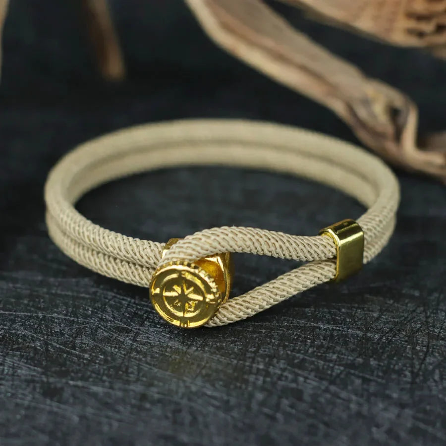 Beige Nautical Compass Rose Rope Bracelet