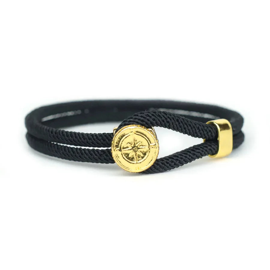 Black Nautical Compass Rose Rope Bracelet