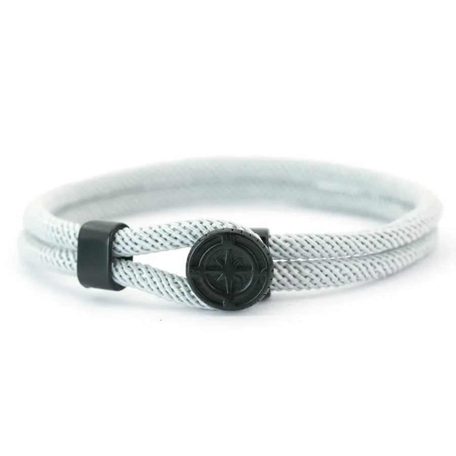 Rope Bracelet with Black Compass Rose of the Winds grey