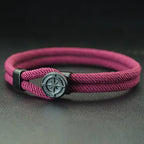 Rope Bracelet with Black Compass Rose of the Winds burgundy