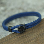 Rope Bracelet with Black Compass Rose of the Winds navy blue