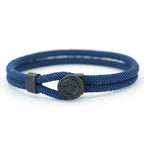 Rope Bracelet with Black Compass Rose of the Winds navy blue