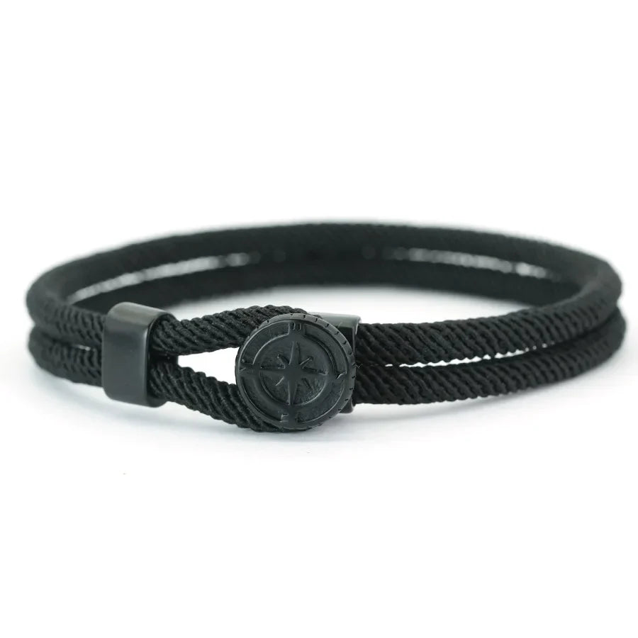 Rope Bracelet with Black Compass Rose of the Winds black