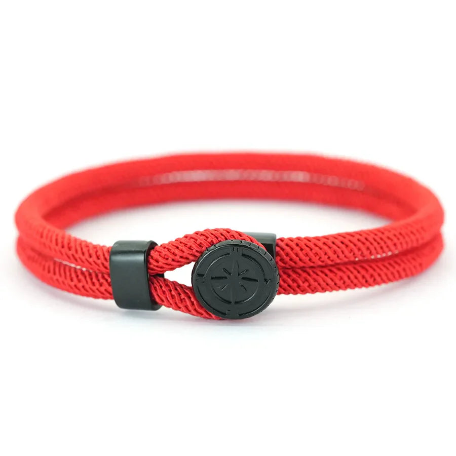 Rope Bracelet with Black Compass Rose of the Winds red