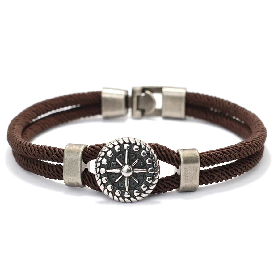 Compass Rose Rope Bracelet brown
