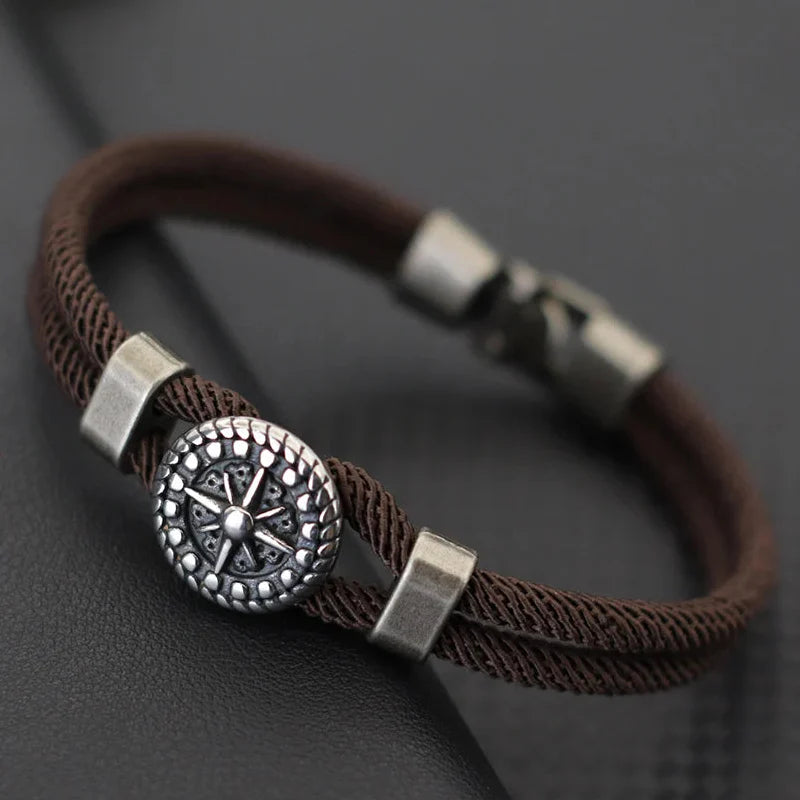 Compass Rose Rope Bracelet brown