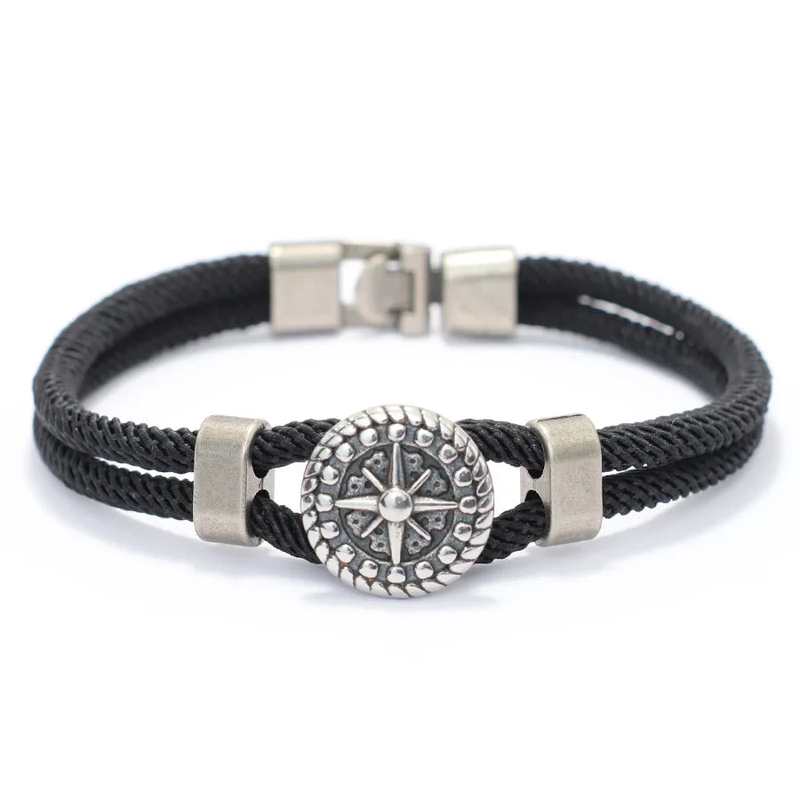 Compass Rose Rope Bracelet black