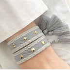 Rope Bracelet with Stars for Men or Women grey