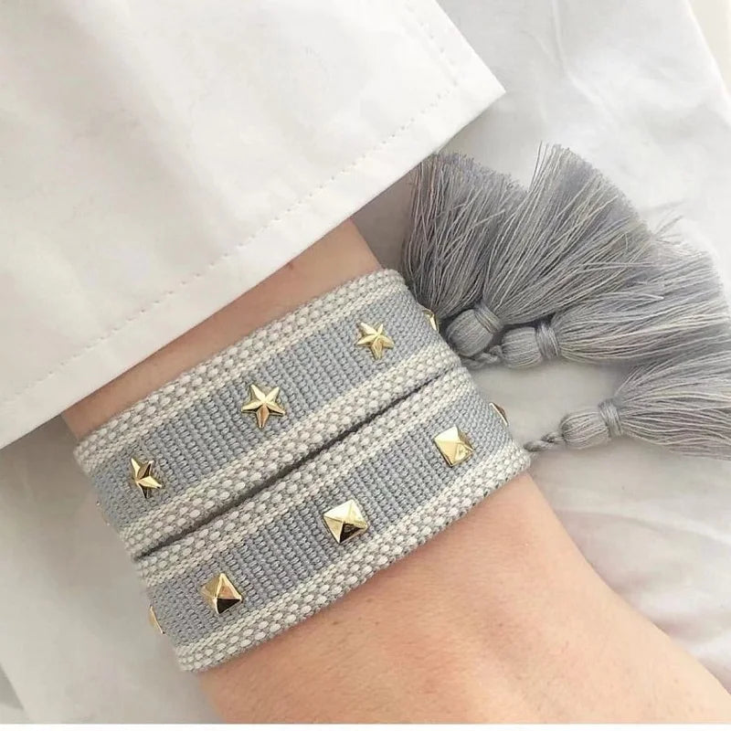 Rope Bracelet with Stars for Men or Women grey