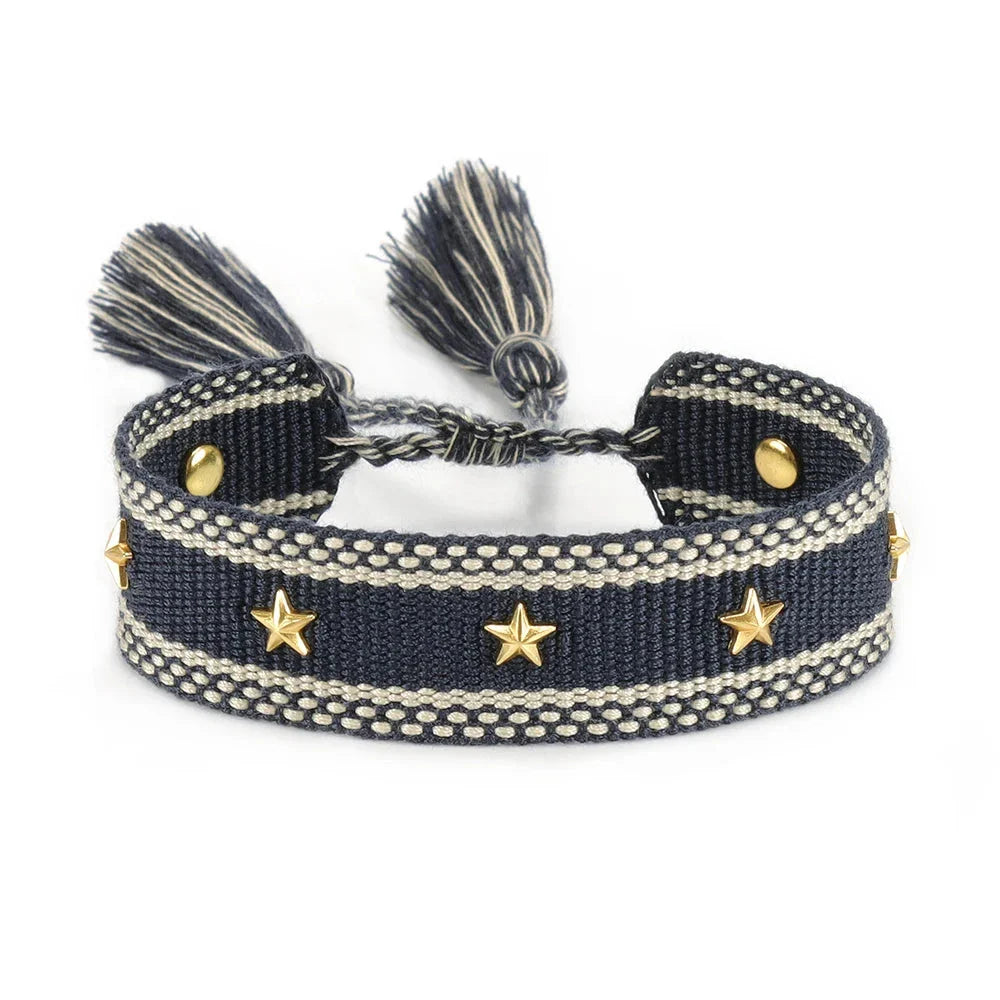 Rope Bracelet with Stars for Men or Women black