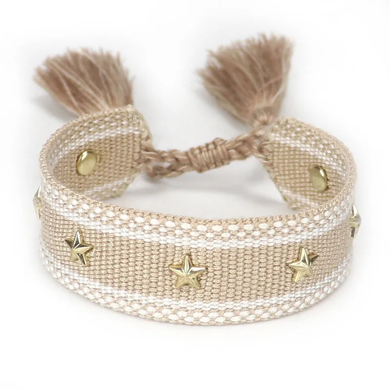 Rope Bracelet with Stars for Men or Women beige