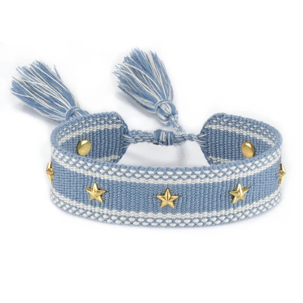 Rope Bracelet with Stars for Men or Women blue
