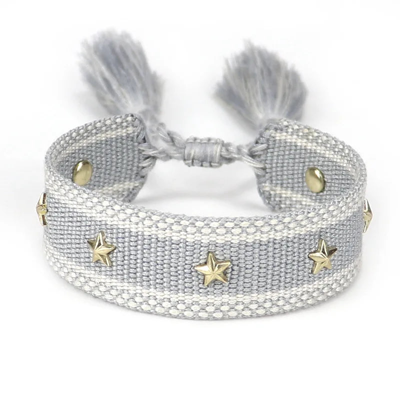 Rope Bracelet with Stars for Men or Women grey