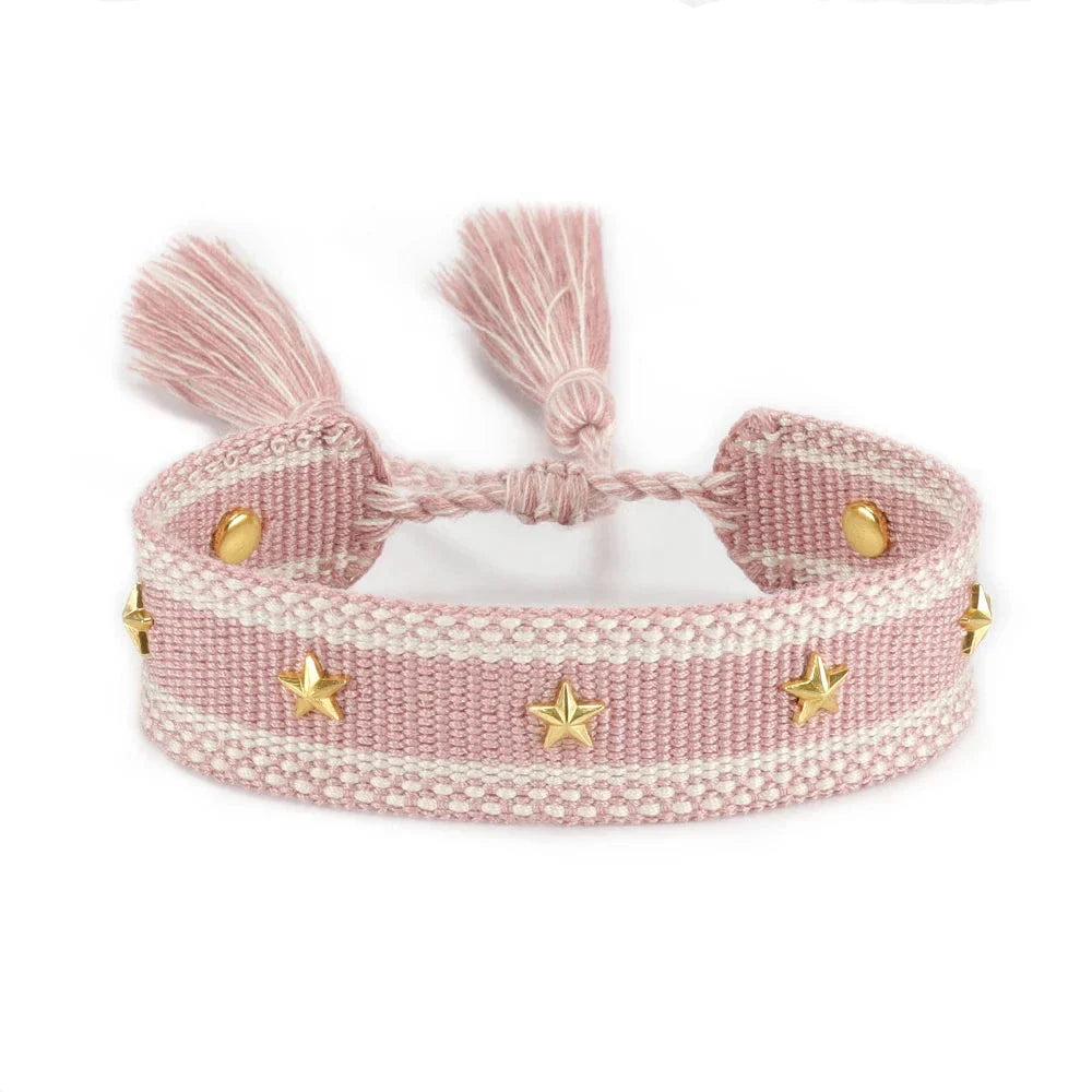 Rope Bracelet with Stars for Men or Women pink