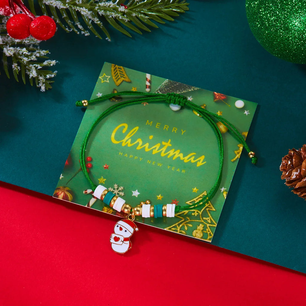 Cord Bracelet with Green Snowman Christmas Pendant