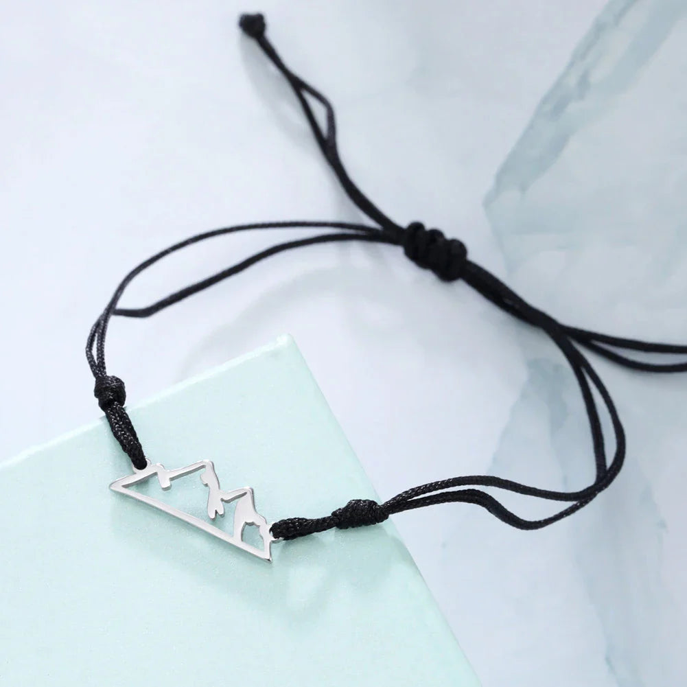 Rope Bracelet with Mountain Pendant for Women or Men black