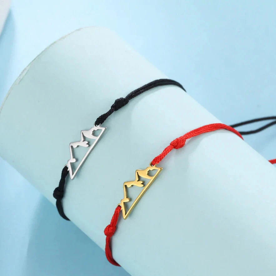 Rope Bracelet with Mountain Pendant for Women or Men black