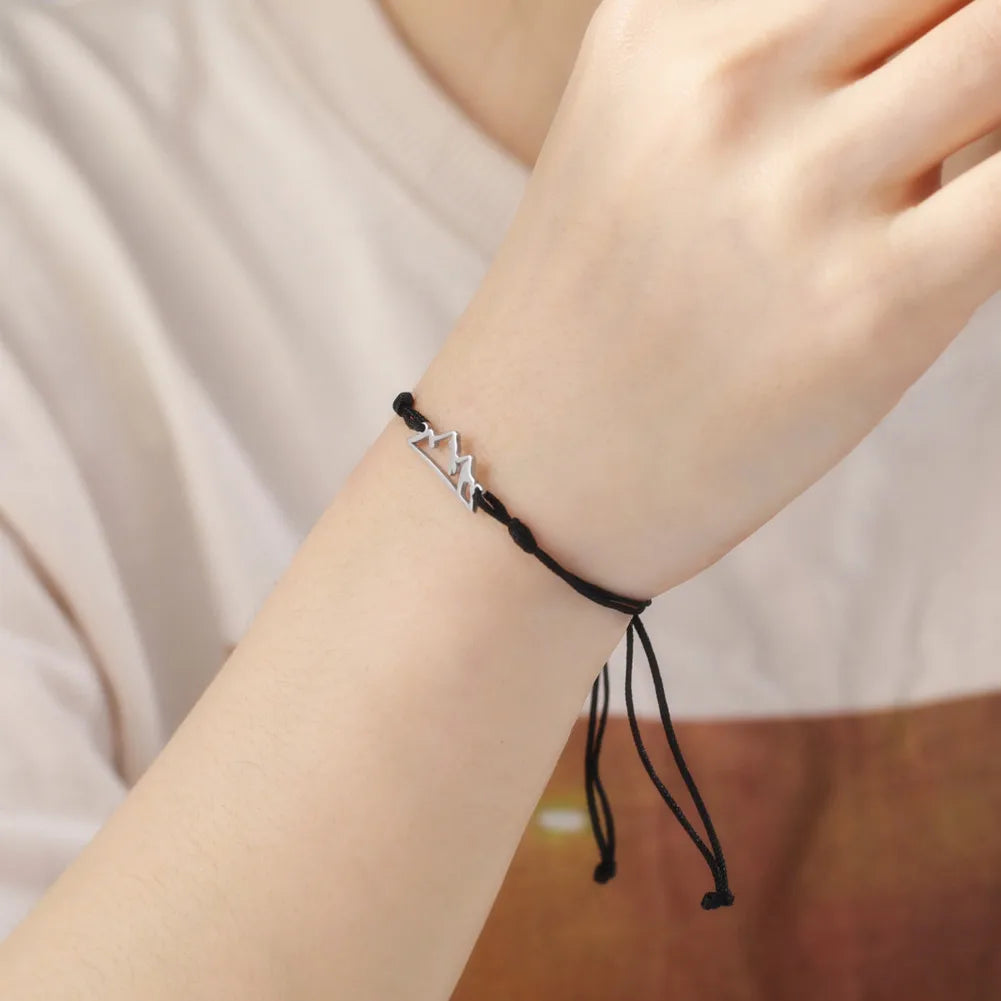 Rope Bracelet with Mountain Pendant for Women or Men black