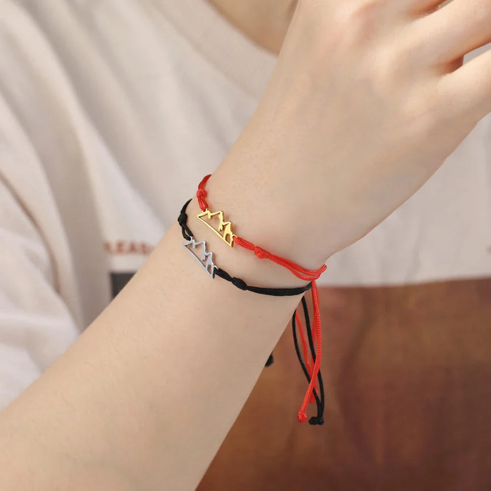 Rope Bracelet with Mountain Pendant for Women or Men red