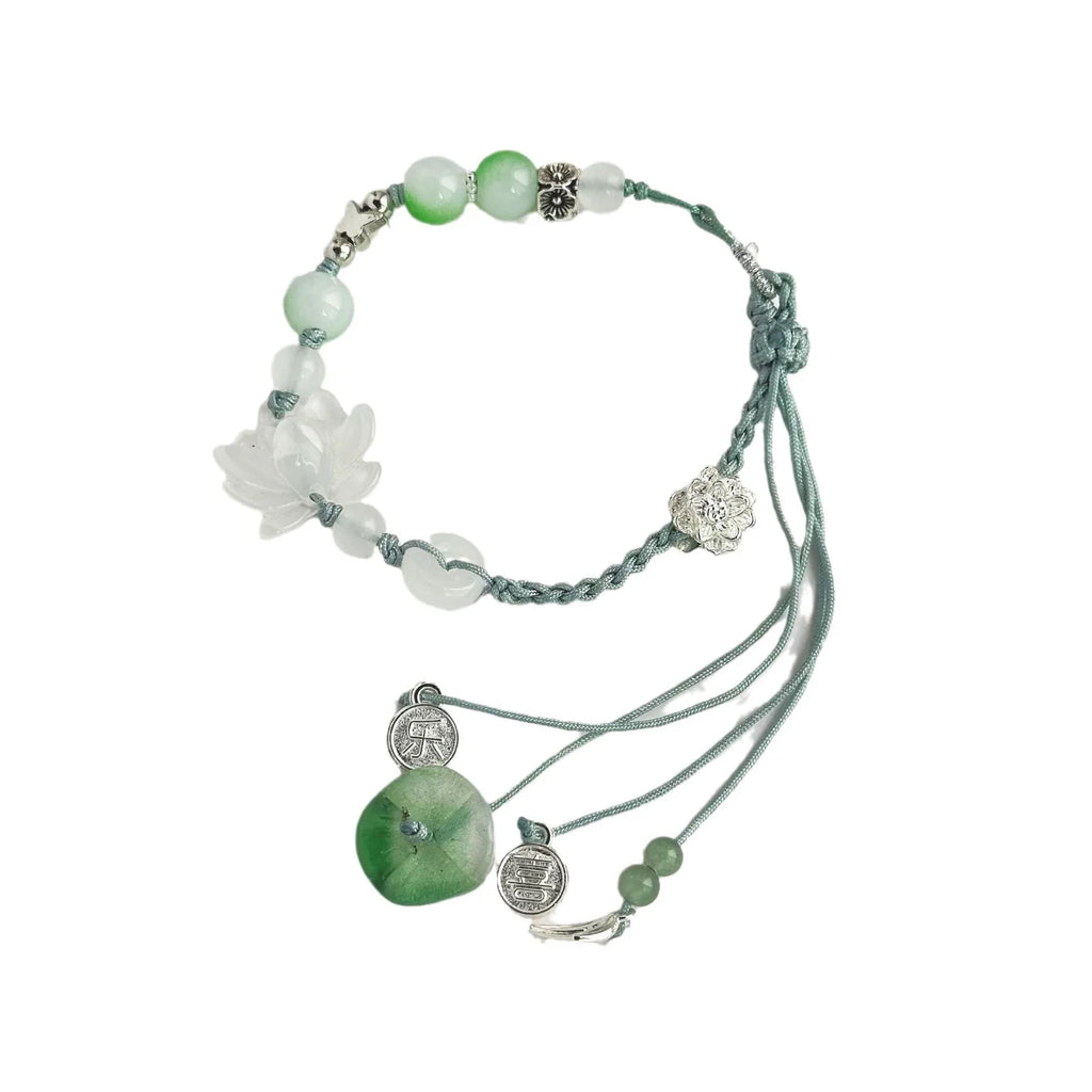 Bracelet with Cord, Beads and Lotus Flower