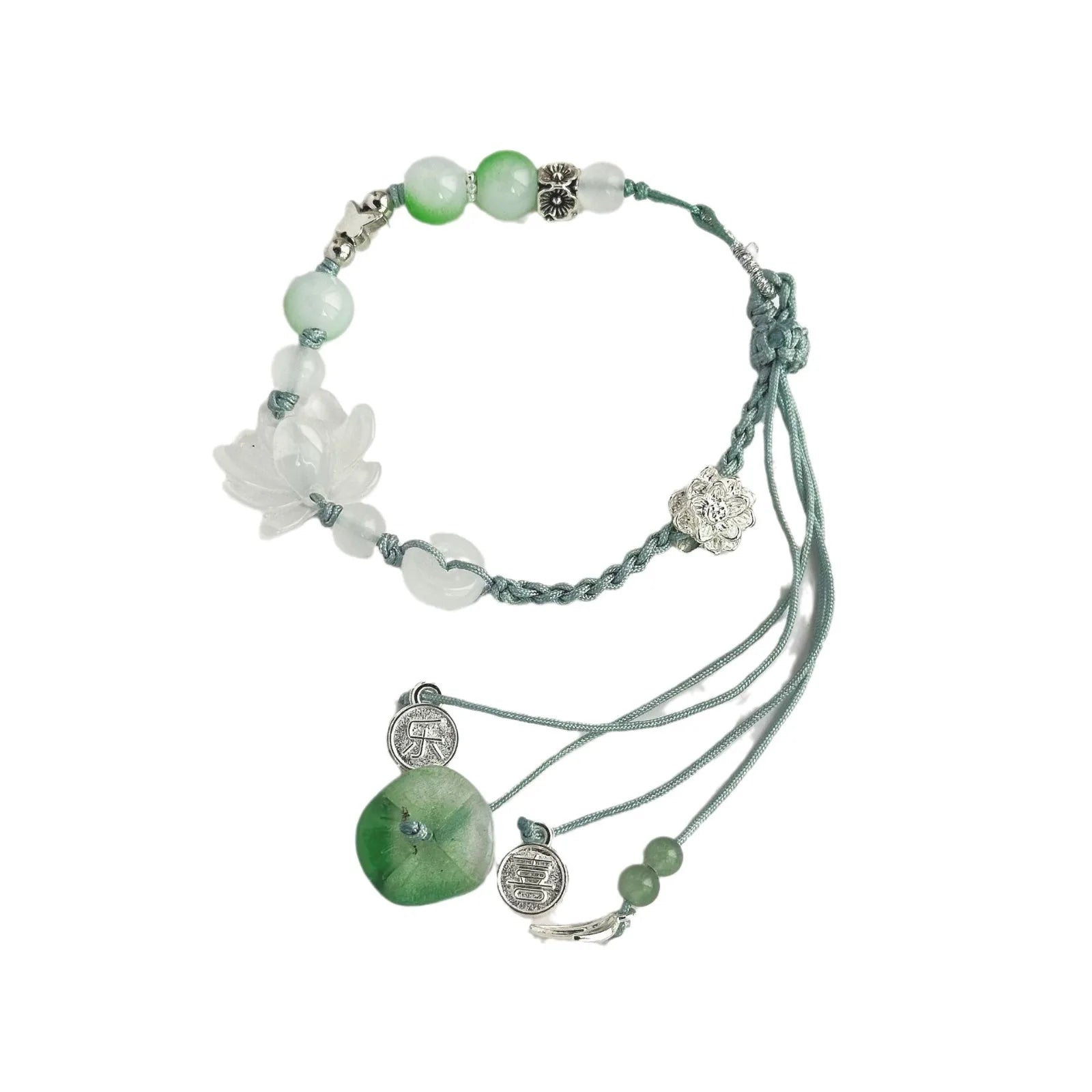 Bracelet with Cord, Beads and Lotus Flower