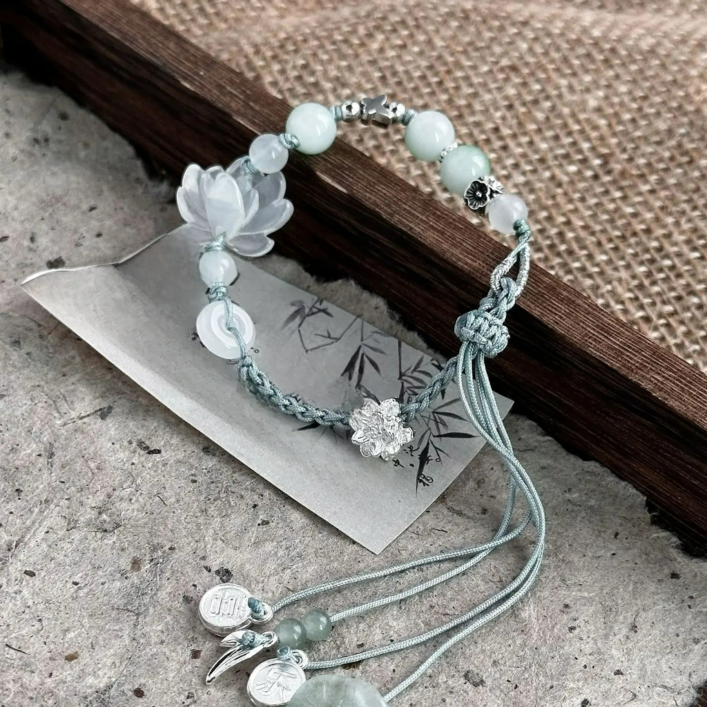Bracelet with Cord, Beads and Lotus Flower