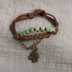 String Bracelet with Four-Leaf Clover and Green Beads