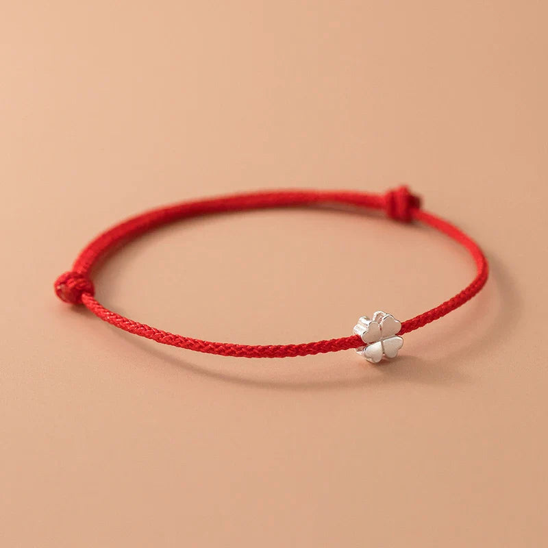 Bracelet Cord with White and Red Four-Leaf Clover